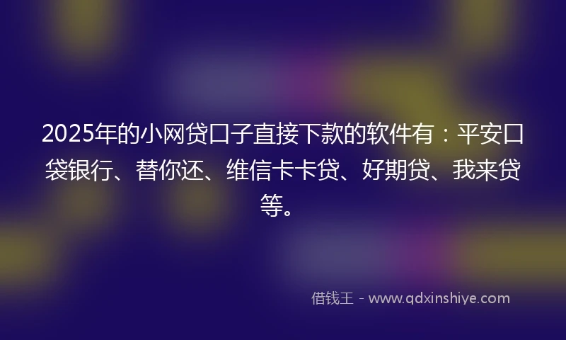 2025年的小网贷口子直接下款的软件有：平安口袋银行、替你还、维信卡卡贷、好期贷、我来贷等。