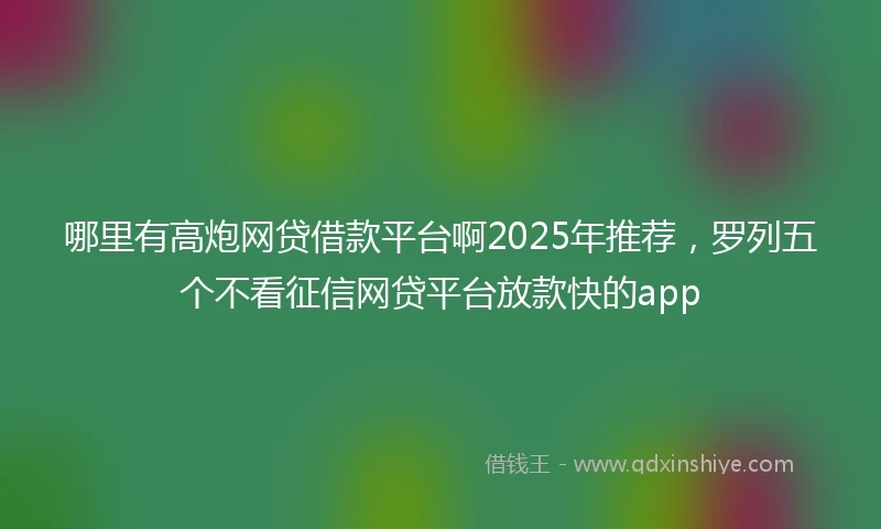 哪里有高炮网贷借款平台啊2025年推荐，罗列五个不看征信网贷平台放款快的app