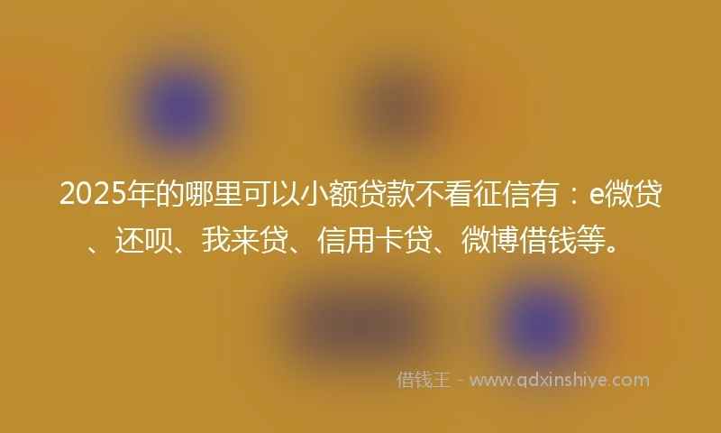 2025年的哪里可以小额贷款不看征信有：e微贷、还呗、我来贷、信用卡贷、微博借钱等。
