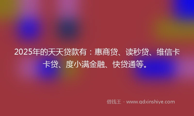 2025年的天天贷款有：惠商贷、读秒贷、维信卡卡贷、度小满金融、快贷通等。