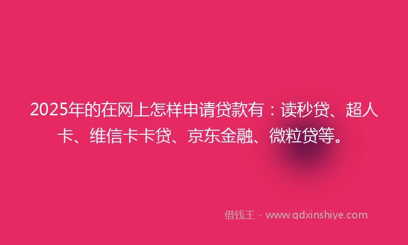 2025年的在网上怎样申请贷款有：读秒贷、超人卡、维信卡卡贷、京东金融、微粒贷等。