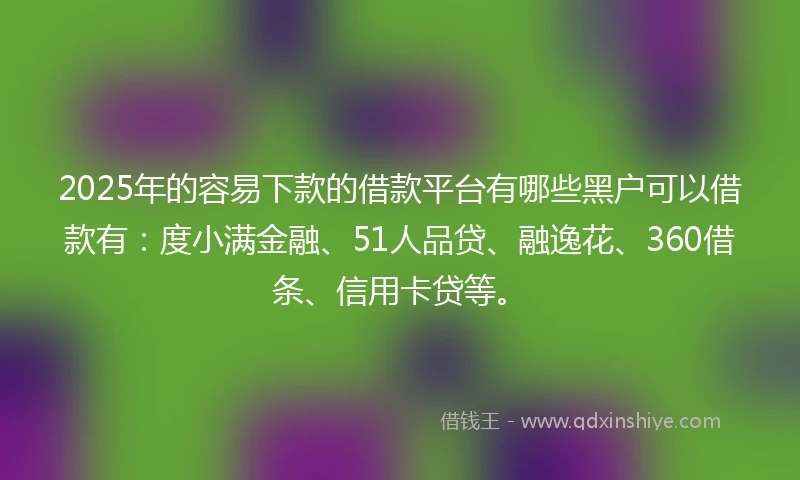 2025年的容易下款的借款平台有哪些黑户可以借款有：度小满金融、51人品贷、融逸花、360借条、信用卡贷等。