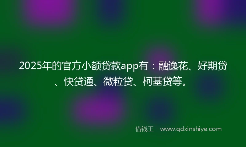 2025年的官方小额贷款app有：融逸花、好期贷、快贷通、微粒贷、柯基贷等。