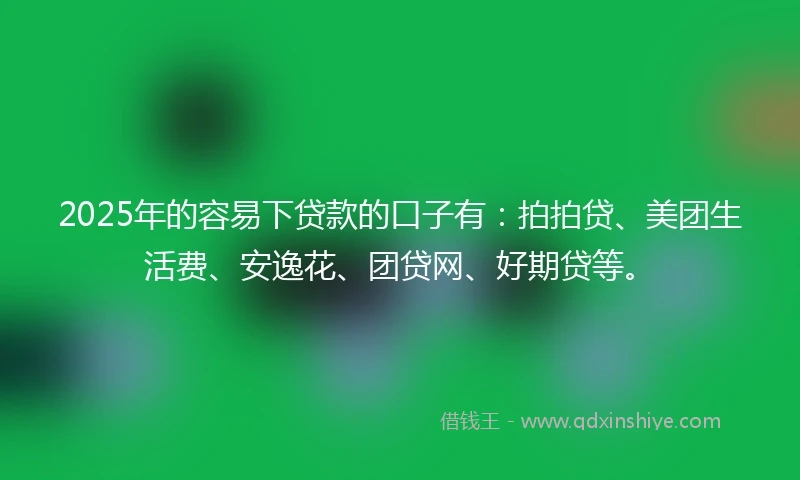 2025年的容易下贷款的口子有：拍拍贷、美团生活费、安逸花、团贷网、好期贷等。