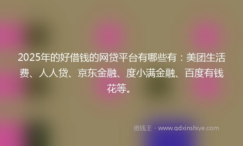 2025年的好借钱的网贷平台有哪些有：美团生活费、人人贷、京东金融、度小满金融、百度有钱花等。