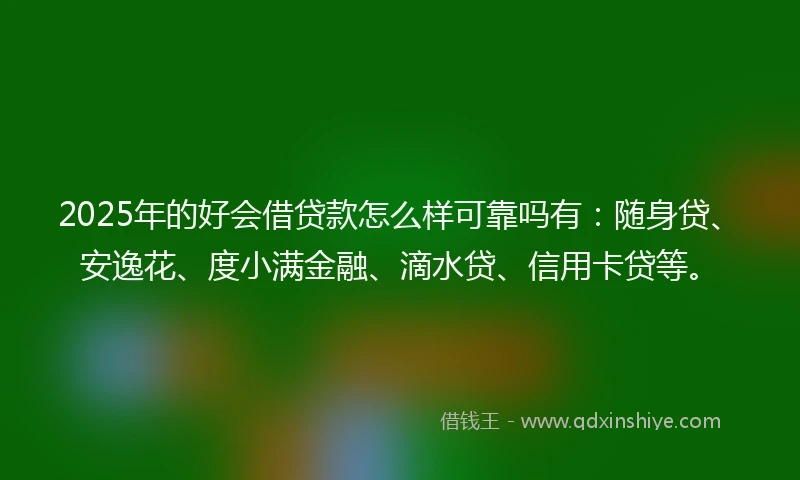 2025年的好会借贷款怎么样可靠吗有：随身贷、安逸花、度小满金融、滴水贷、信用卡贷等。