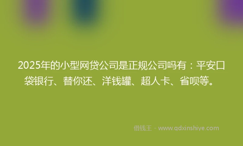 2025年的小型网贷公司是正规公司吗有：平安口袋银行、替你还、洋钱罐、超人卡、省呗等。
