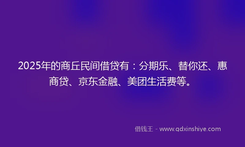 2025年的商丘民间借贷有：分期乐、替你还、惠商贷、京东金融、美团生活费等。