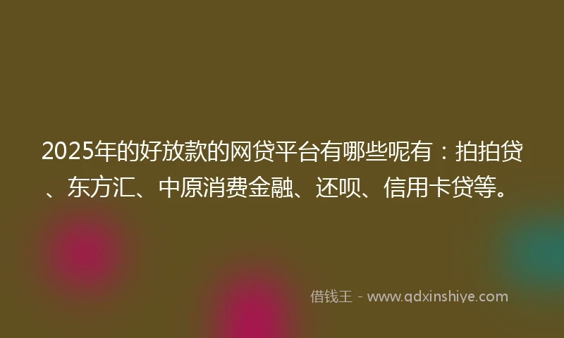 2025年的好放款的网贷平台有哪些呢有：拍拍贷、东方汇、中原消费金融、还呗、信用卡贷等。