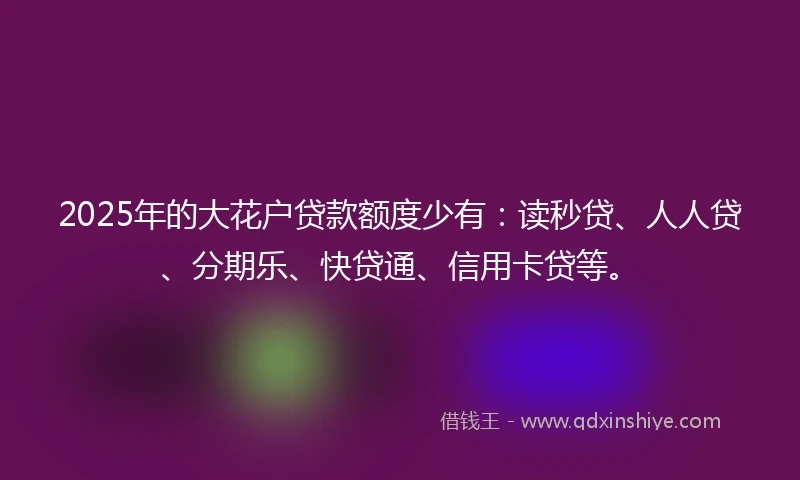 2025年的大花户贷款额度少有:读秒贷、人人贷、分期乐、快贷通、信用卡贷等。