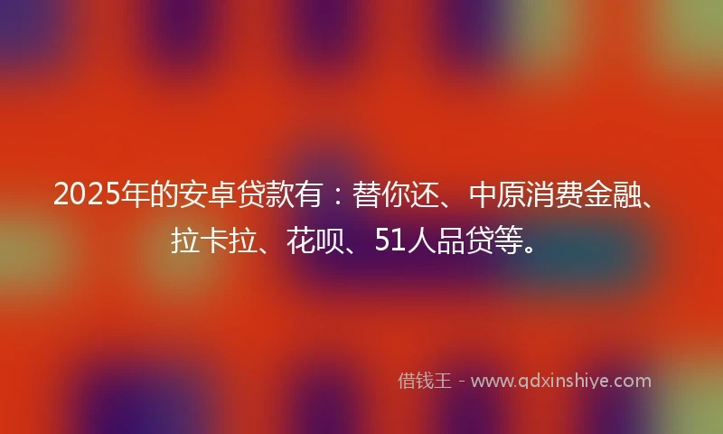 2025年的安卓贷款有：替你还、中原消费金融、拉卡拉、花呗、51人品贷等。
