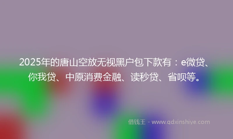 2025年的唐山空放无视黑户包下款有：e微贷、你我贷、中原消费金融、读秒贷、省呗等。
