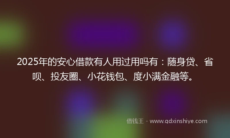 2025年的安心借款有人用过用吗有：随身贷、省呗、投友圈、小花钱包、度小满金融等。