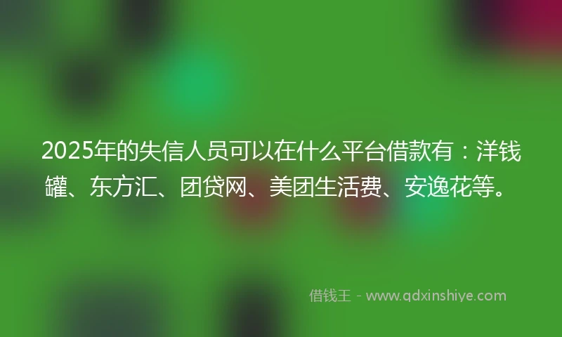 2025年的失信人员可以在什么平台借款有:洋钱罐、东方汇、团贷网、美团生活费、安逸花等。
