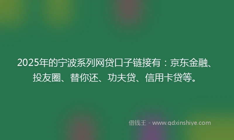 2025年的宁波系列网贷口子链接有：京东金融、投友圈、替你还、功夫贷、信用卡贷等。