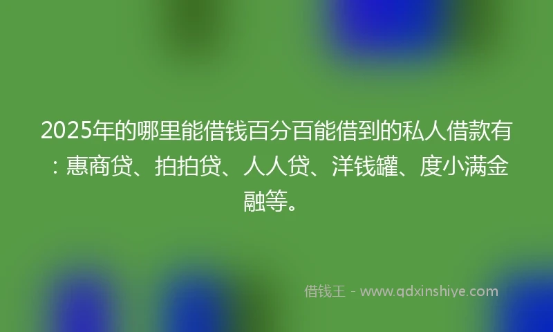 2025年的哪里能借钱百分百能借到的私人借款有：惠商贷、拍拍贷、人人贷、洋钱罐、度小满金融等。
