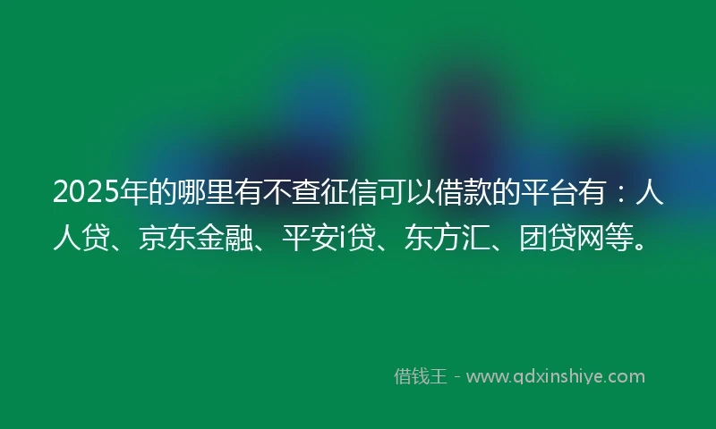 2025年的哪里有不查征信可以借款的平台有：人人贷、京东金融、平安i贷、东方汇、团贷网等。
