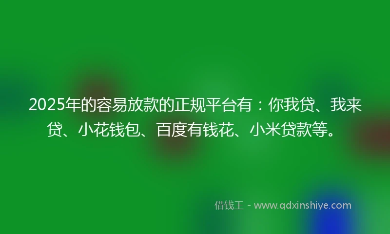 2025年的容易放款的正规平台有：你我贷、我来贷、小花钱包、百度有钱花、小米贷款等。