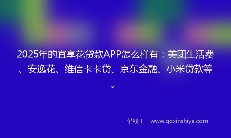 2025年的宜享花贷款APP怎么样有：美团生活费、安逸花、维信卡卡贷、京东金融、小米贷款等。