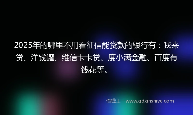 2025年的哪里不用看征信能贷款的银行有：我来贷、洋钱罐、维信卡卡贷、度小满金融、百度有钱花等。