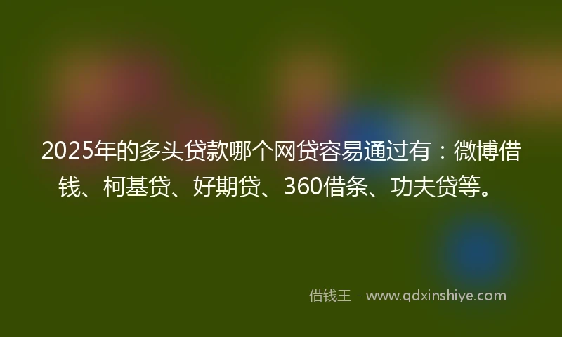 2025年的多头贷款哪个网贷容易通过有：微博借钱、柯基贷、好期贷、360借条、功夫贷等。