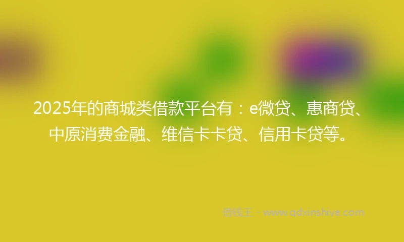 2025年的商城类借款平台有：e微贷、惠商贷、中原消费金融、维信卡卡贷、信用卡贷等。