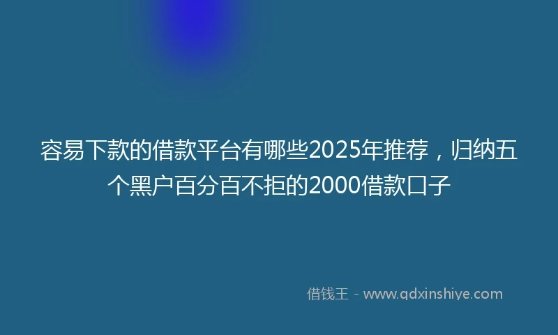 容易下款的借款平台有哪些2025年推荐，归纳五个黑户百分百不拒的2000借款口子