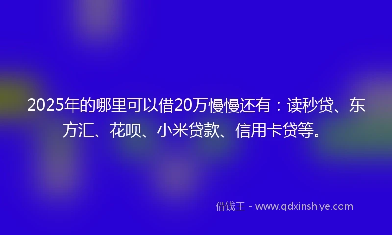 2025年的哪里可以借20万慢慢还有：读秒贷、东方汇、花呗、小米贷款、信用卡贷等。