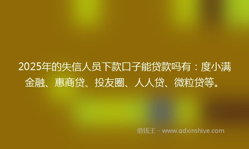 2025年的失信人员下款口子能贷款吗有：度小满金融、惠商贷、投友圈、人人贷、微粒贷等。