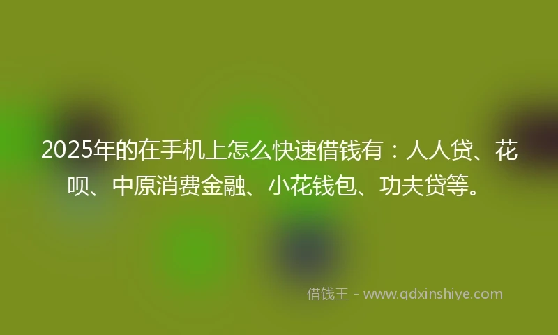 2025年的在手机上怎么快速借钱有:人人贷、花呗、中原消费金融、小花钱包、功夫贷等。