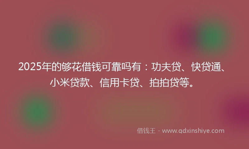 2025年的够花借钱可靠吗有：功夫贷、快贷通、小米贷款、信用卡贷、拍拍贷等。