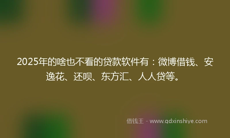 2025年的啥也不看的贷款软件有：微博借钱、安逸花、还呗、东方汇、人人贷等。