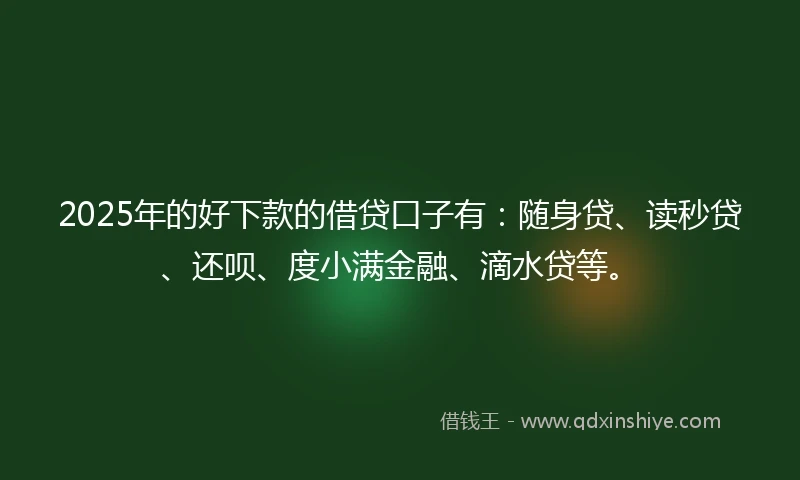 2025年的好下款的借贷口子有：随身贷、读秒贷、还呗、度小满金融、滴水贷等。