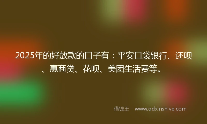 2025年的好放款的口子有：平安口袋银行、还呗、惠商贷、花呗、美团生活费等。