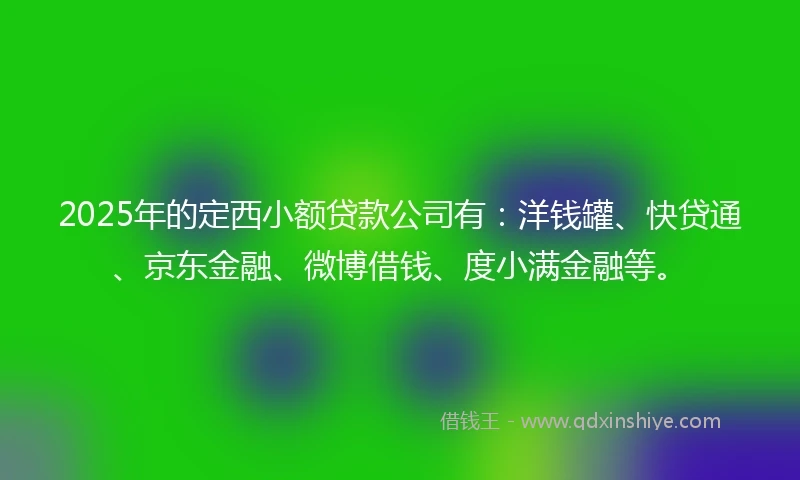 2025年的定西小额贷款公司有：洋钱罐、快贷通、京东金融、微博借钱、度小满金融等。
