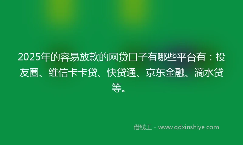 2025年的容易放款的网贷口子有哪些平台有：投友圈、维信卡卡贷、快贷通、京东金融、滴水贷等。