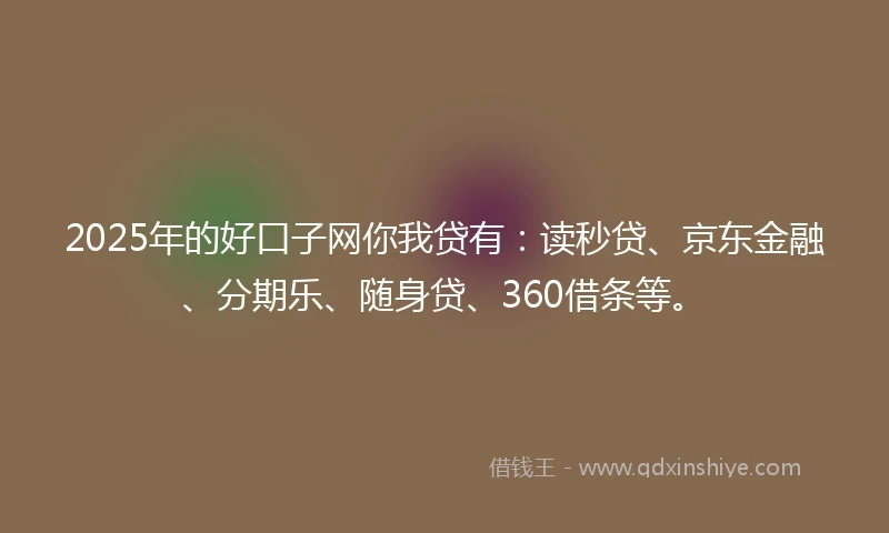 2025年的好口子网你我贷有：读秒贷、京东金融、分期乐、随身贷、360借条等。
