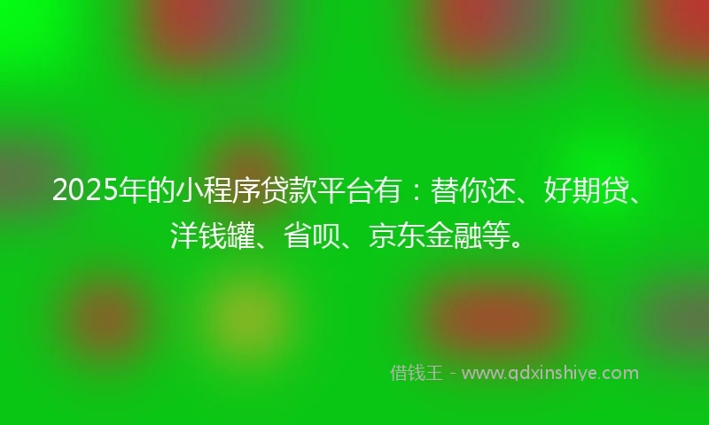 2025年的小程序贷款平台有：替你还、好期贷、洋钱罐、省呗、京东金融等。