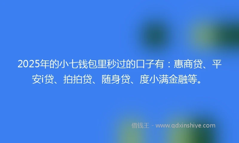 2025年的小七钱包里秒过的口子有：惠商贷、平安i贷、拍拍贷、随身贷、度小满金融等。