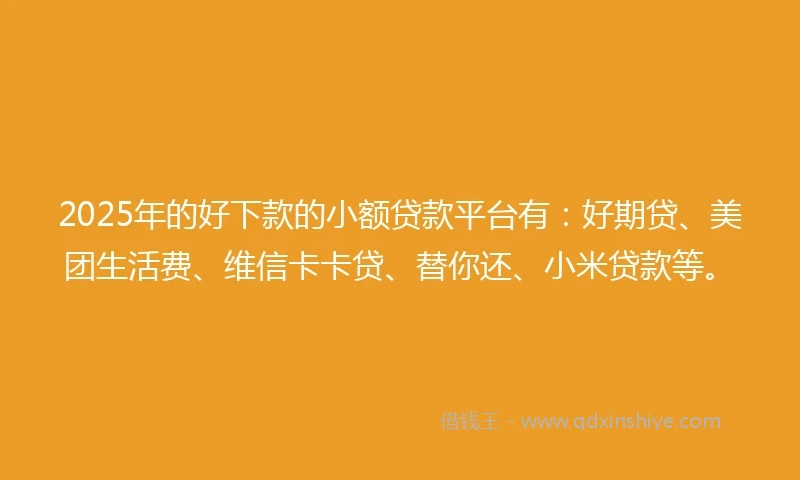 2025年的好下款的小额贷款平台有：好期贷、美团生活费、维信卡卡贷、替你还、小米贷款等。