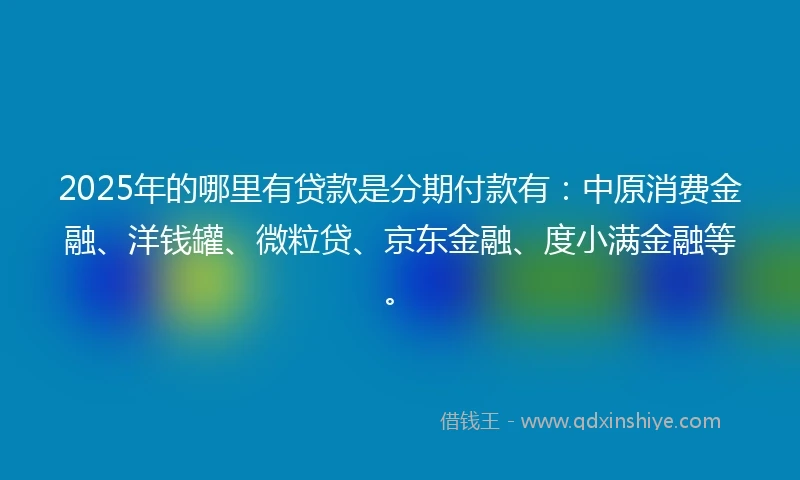 2025年的哪里有贷款是分期付款有：中原消费金融、洋钱罐、微粒贷、京东金融、度小满金融等。