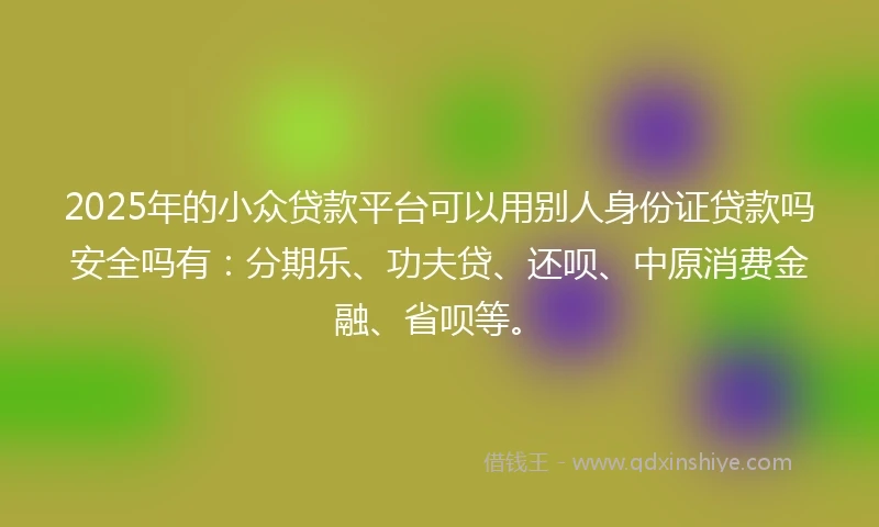2025年的小众贷款平台可以用别人身份证贷款吗安全吗有：分期乐、功夫贷、还呗、中原消费金融、省呗等。