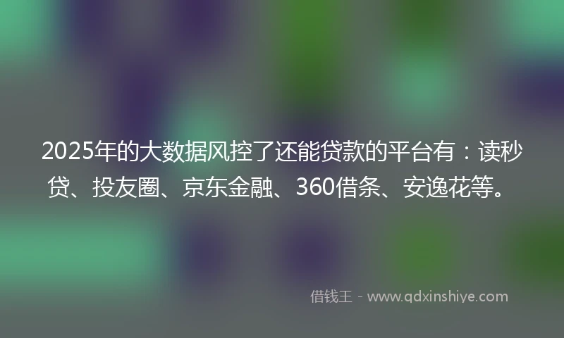 2025年的大数据风控了还能贷款的平台有：读秒贷、投友圈、京东金融、360借条、安逸花等。