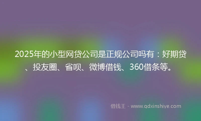 2025年的小型网贷公司是正规公司吗有：好期贷、投友圈、省呗、微博借钱、360借条等。