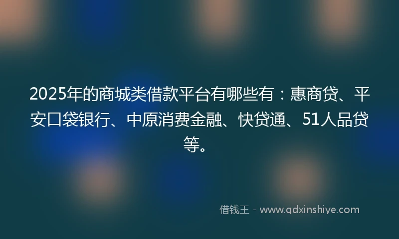 2025年的商城类借款平台有哪些有：惠商贷、平安口袋银行、中原消费金融、快贷通、51人品贷等。