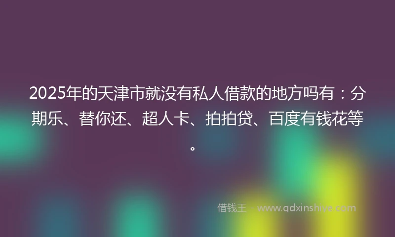 2025年的天津市就没有私人借款的地方吗有：分期乐、替你还、超人卡、拍拍贷、百度有钱花等。