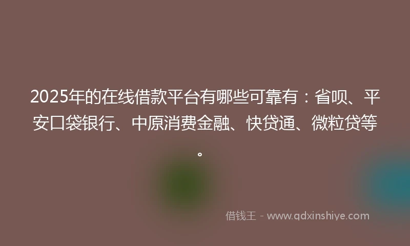 2025年的在线借款平台有哪些可靠有：省呗、平安口袋银行、中原消费金融、快贷通、微粒贷等。