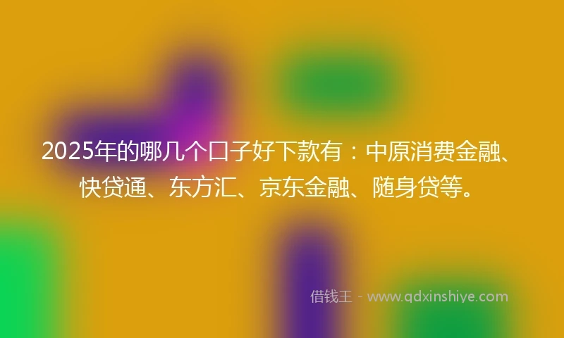 2025年的哪几个口子好下款有：中原消费金融、快贷通、东方汇、京东金融、随身贷等。