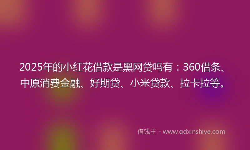 2025年的小红花借款是黑网贷吗有：360借条、中原消费金融、好期贷、小米贷款、拉卡拉等。