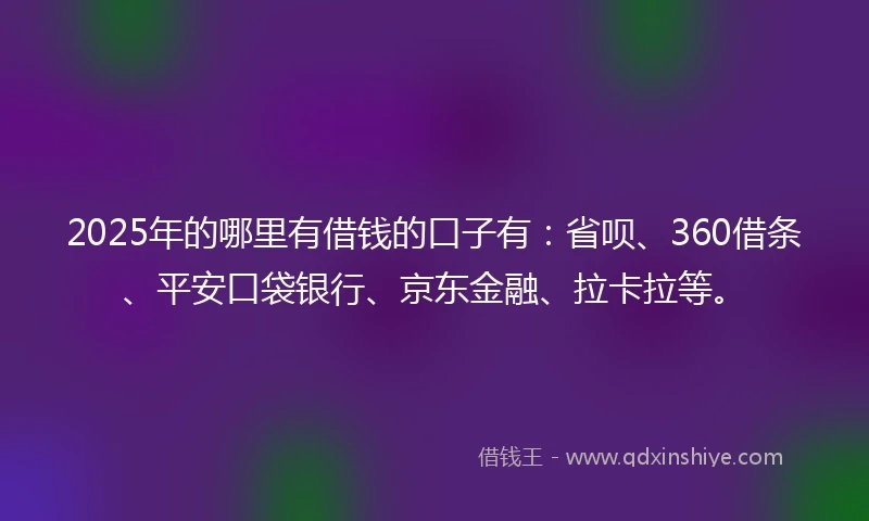 2025年的哪里有借钱的口子有：省呗、360借条、平安口袋银行、京东金融、拉卡拉等。